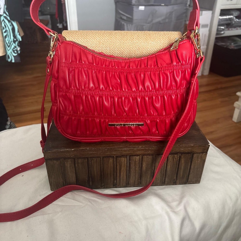 Steve Madden Red and Tan Ruched Crossbody Bag